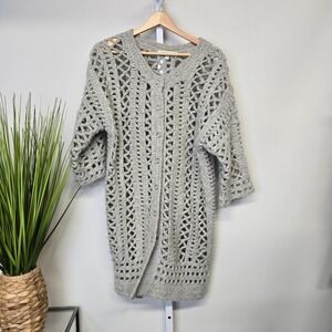 Elizabeth and‎ James Women Gray Crochet Knit Button Up Cardigan Sweater XS S